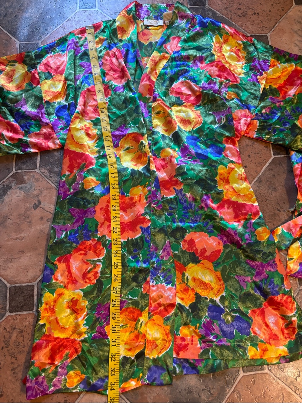 Vintage 90s Victoria’s Secret Gold Label vivid Floral Satin Robe Slip Set Size L - Picture 13 of 15